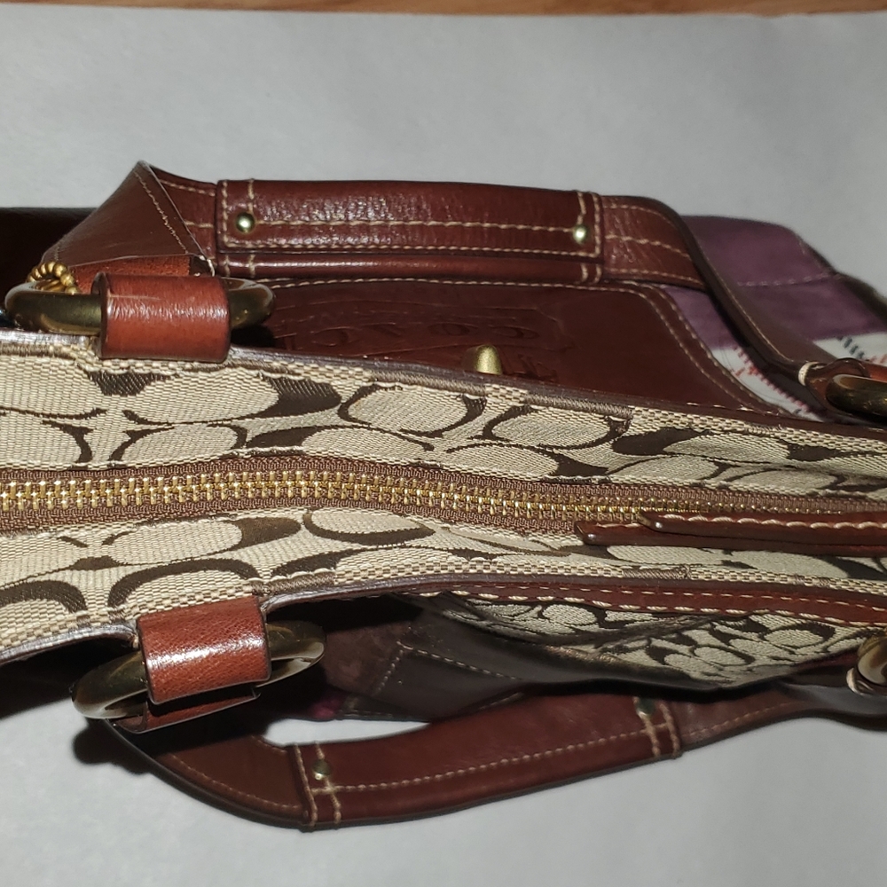 Coach Patchwork Signature Tote Brown Leather Canvas Shoulder Bag - Picture 6 of 7